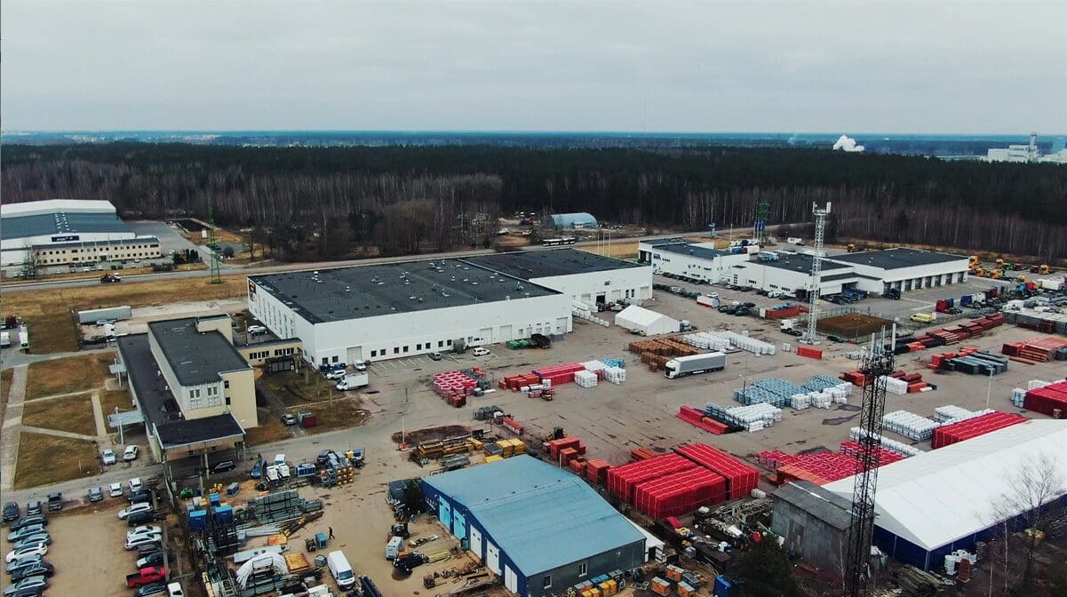 Aerial view of Baltica Industrial Park at sunset